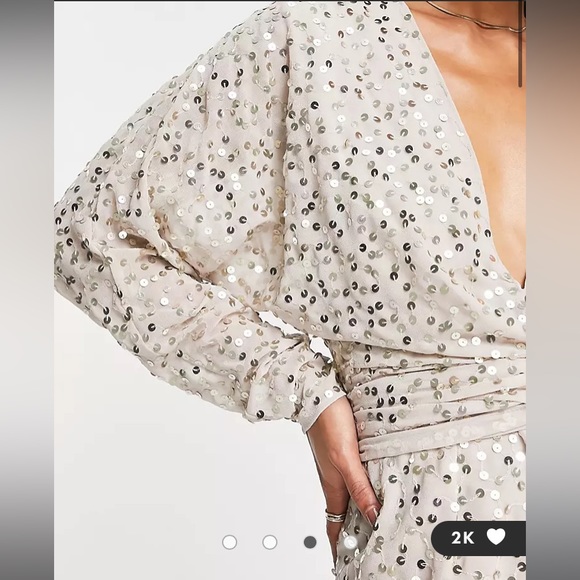 NWT ASOS DESIGN midi dress with batwing sleeve and wrap waist in scatter sequin - Picture 3 of 14